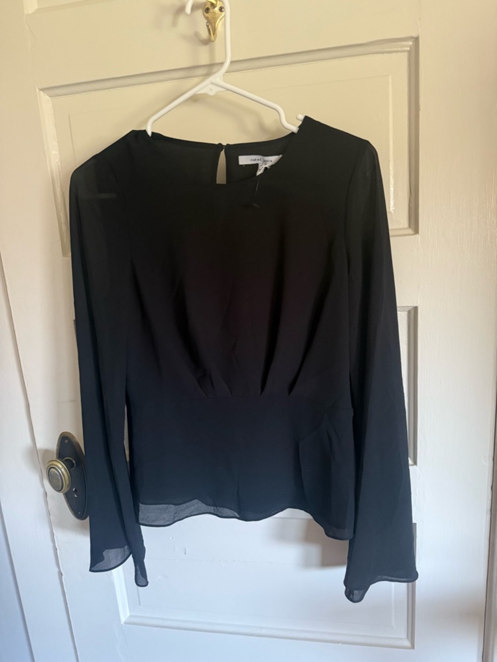 Naked Zebra Black Long-Sleeve Chiffon Blouse